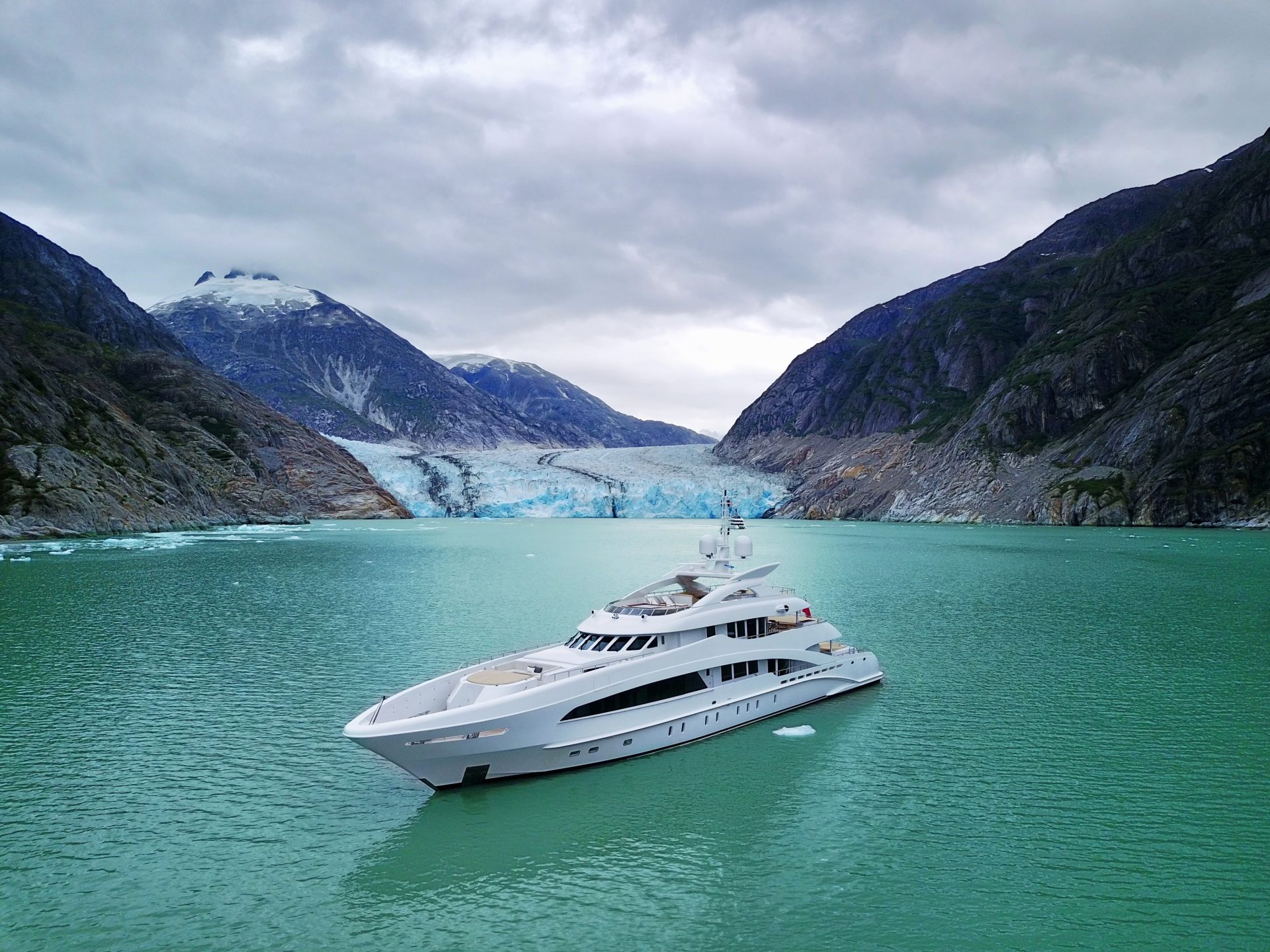 Superyacht offshore from glacier