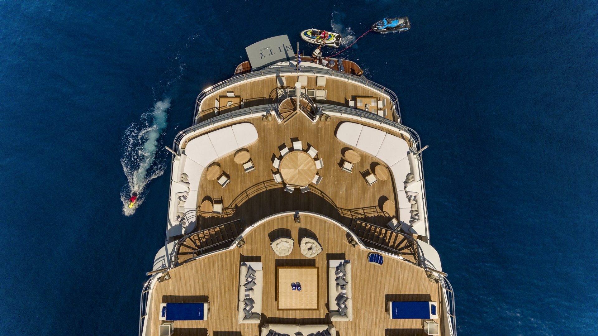 Rear of Serenity Superyacht from above