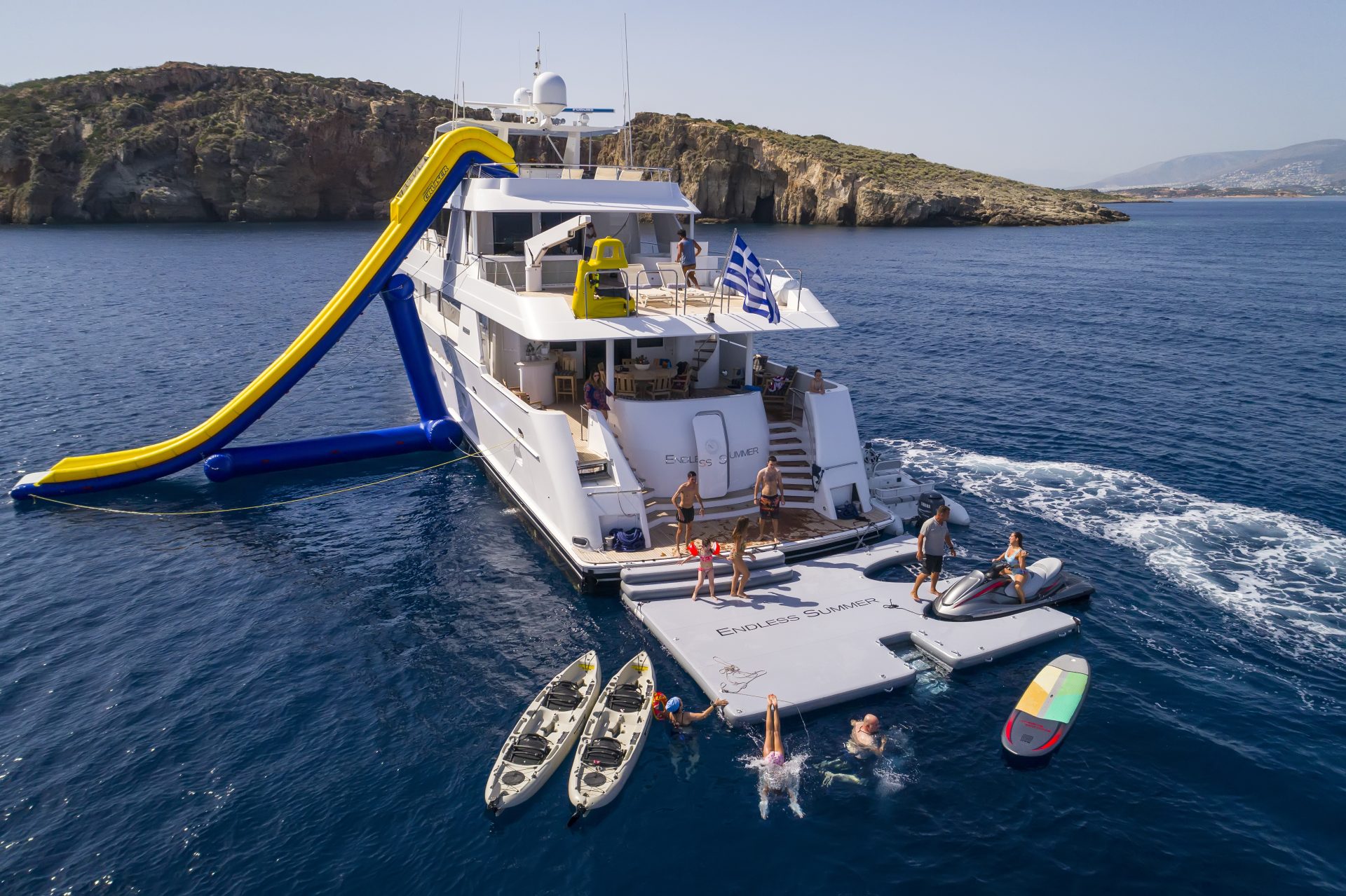 A range of water toys in use from a Superyacht