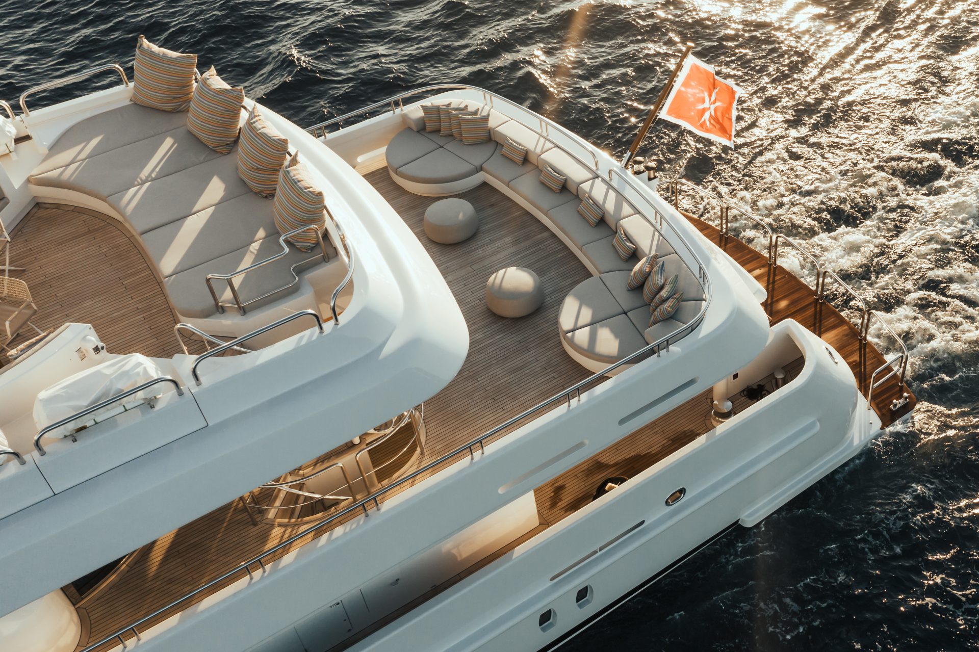 Rear of a superyacht from above