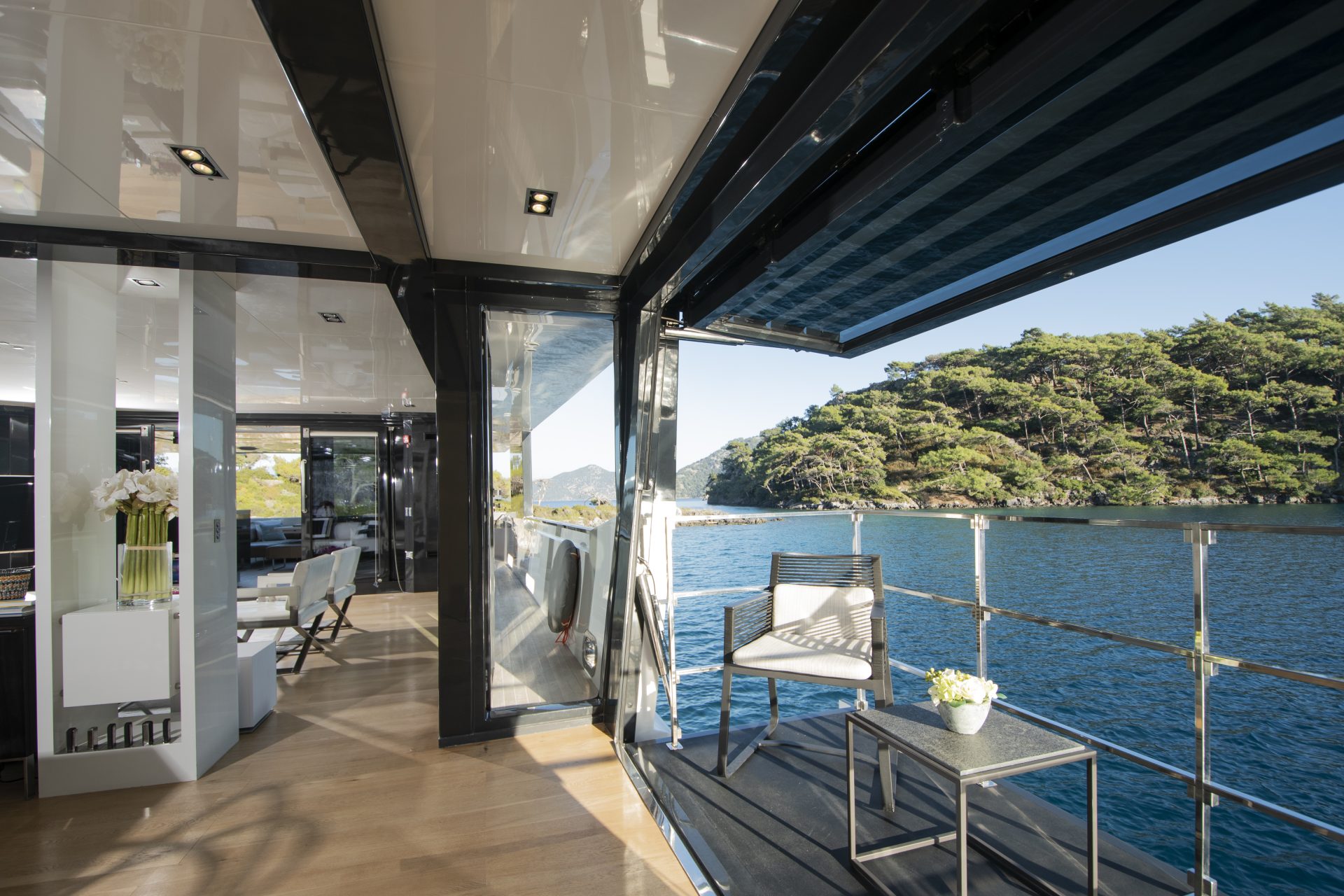 Superyacht internal with side balcony