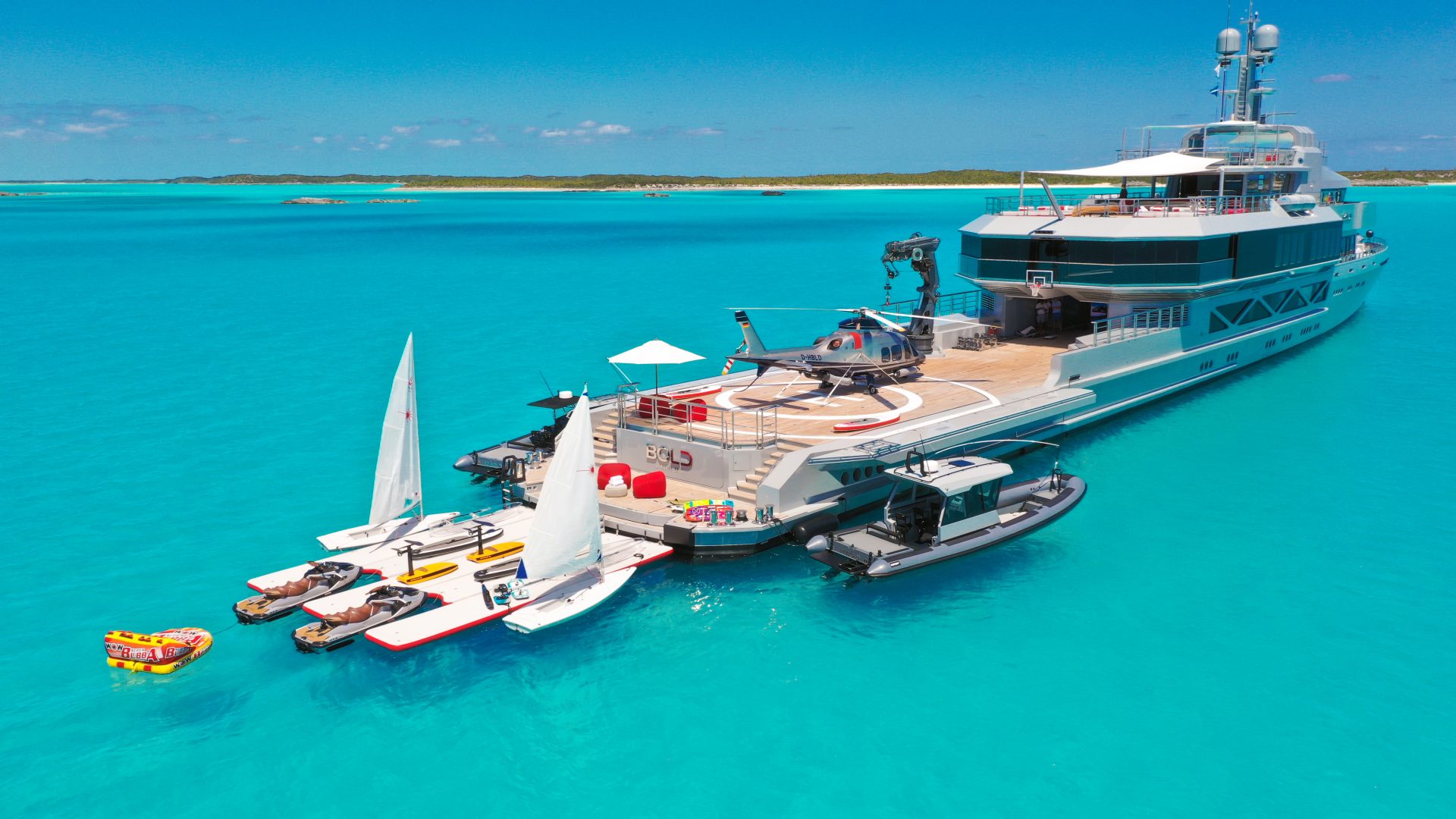 Superyacht with water toys
