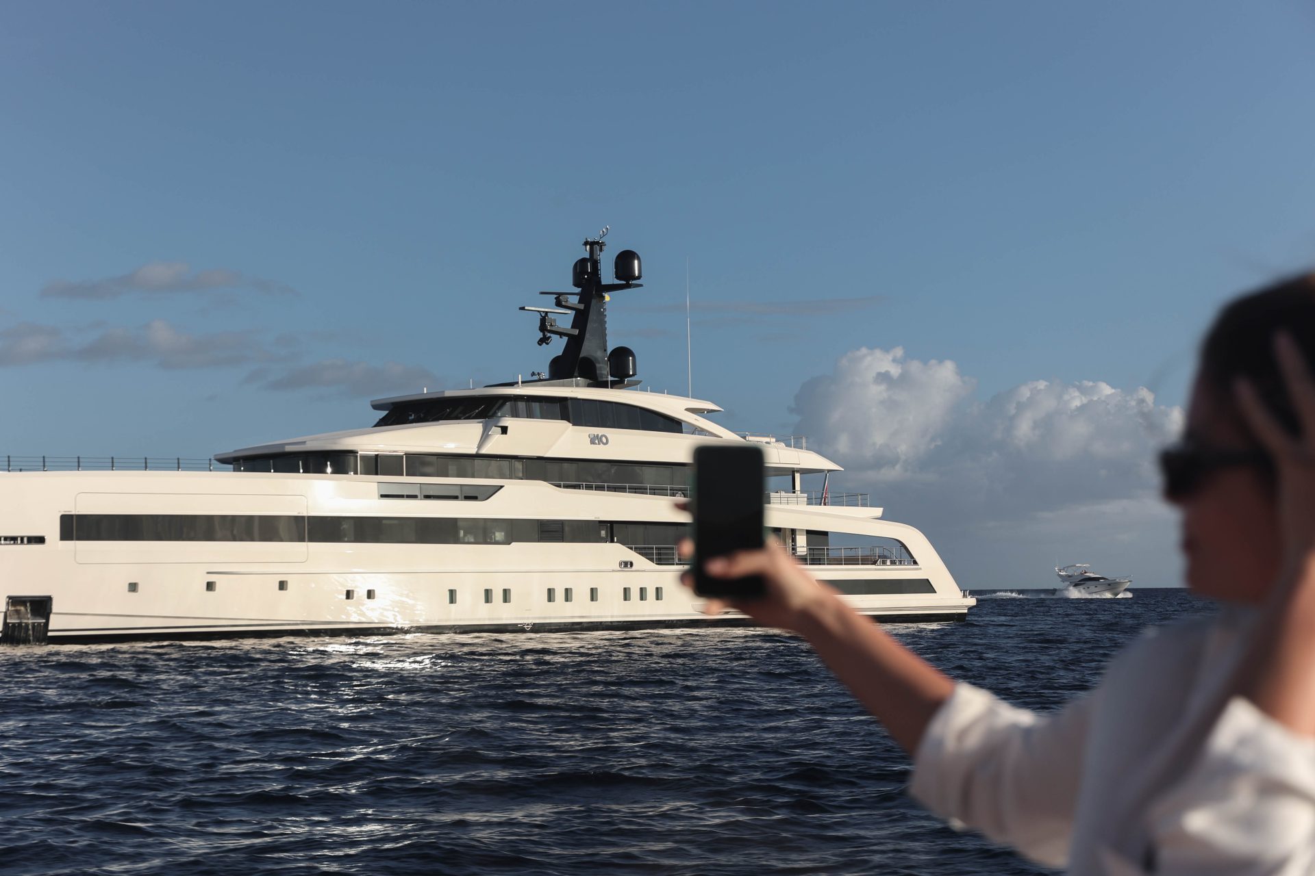 Superyacht being filmed on phone