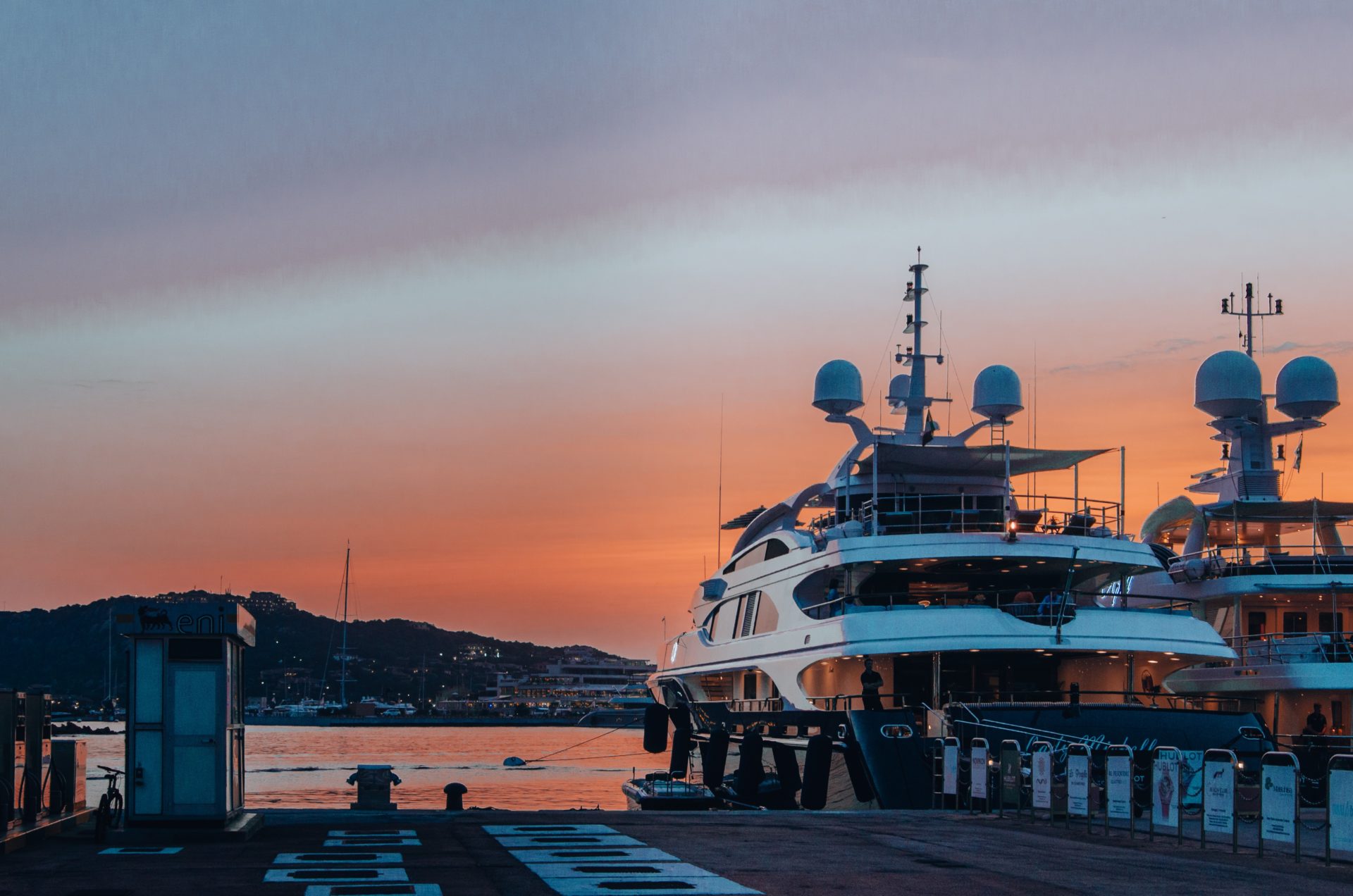 Superyacht at sunset